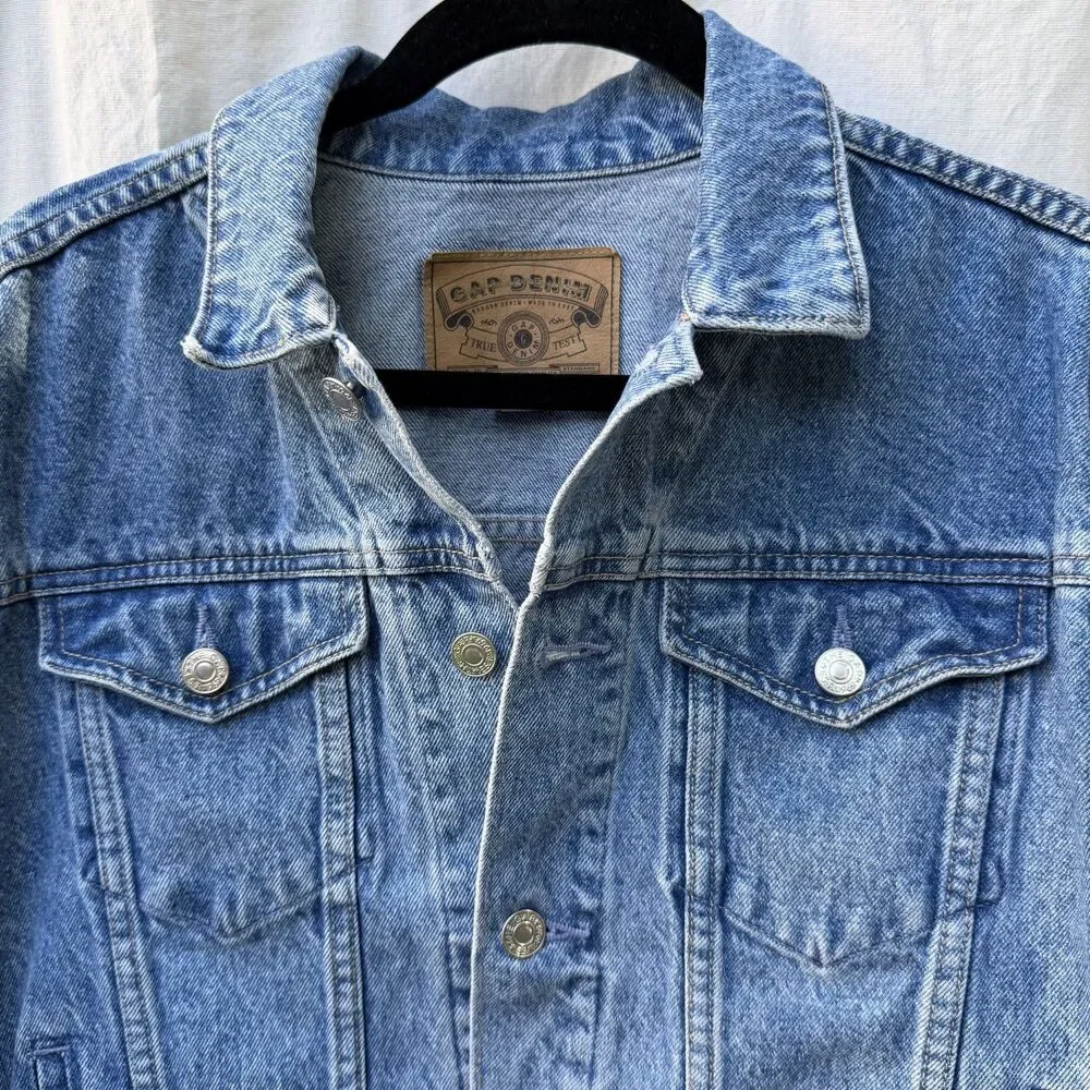 Vintage 90s Gap Kids Denim Trucker Jacket - Size Large (10-11) Medium Wash